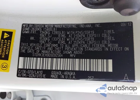 2013 Toyota Highlander Limited V6 из США, поврежденный, VIN 5TDYK3EH9DS092564